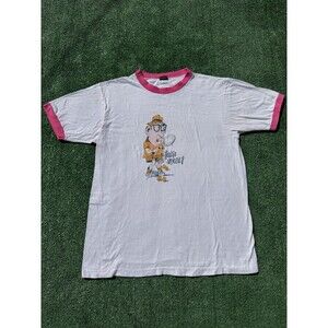 Vintage 70s Tennis Anyone? White & Pink Ringer Tee VTG Medium